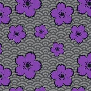 Sakura on Waves - Purple on Grey