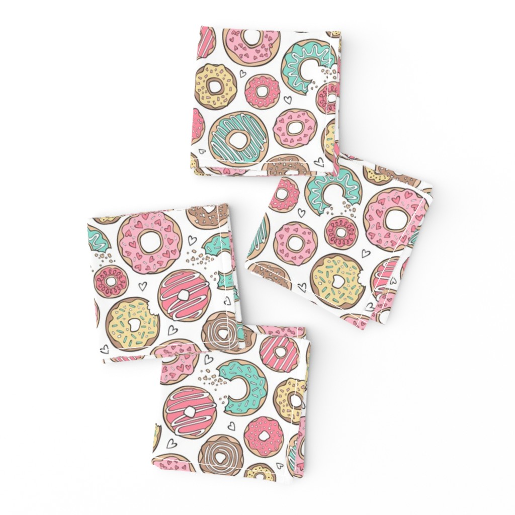 Donuts with Hearts Mint Green, Pink and Chocolate on White