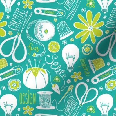 Design Sew Creativity- Sewing Typography Aqua White Green Regular Scale