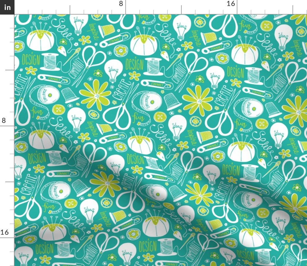 Design Sew Creativity- Sewing Typography Aqua White Green Regular Scale