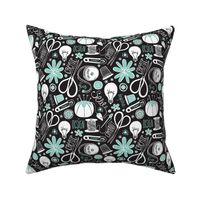 Design Sew Creativity - Sewing Typography Black White Aqua