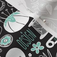 Design Sew Creativity - Sewing Typography Black White Aqua