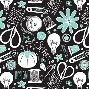 Design Sew Creativity - Sewing Typography Black White Aqua