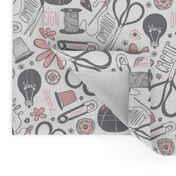 Design Sew Creativity - Sewing Typography White Grey Pink Regular Scale