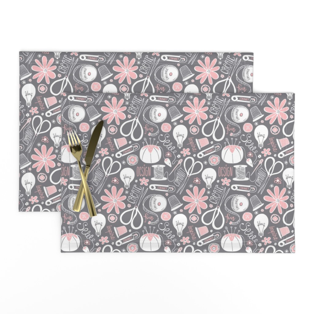 Design Sew Creativity - Sewing Typography Grey White Pink Regular Scale