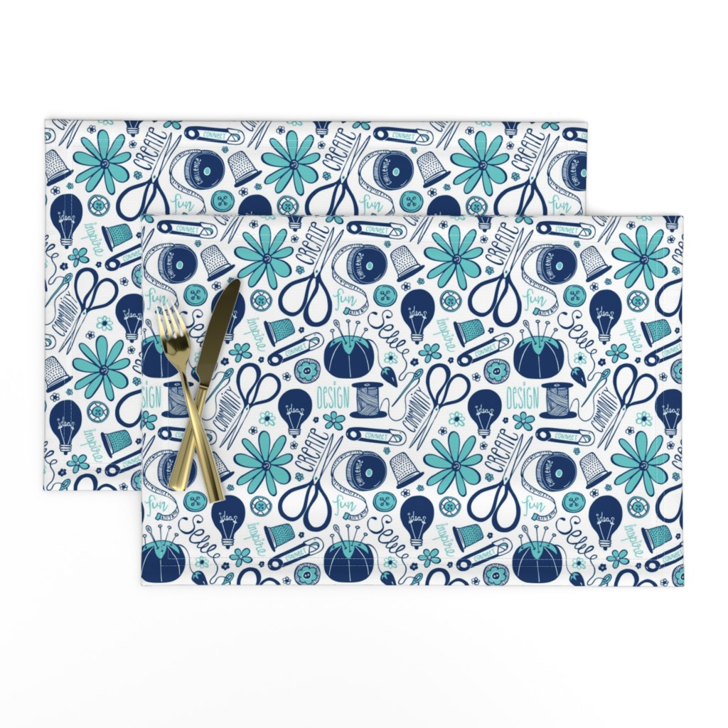 Design Sew Creativity - Sewing Typography White Navy Aqua Regular Scale