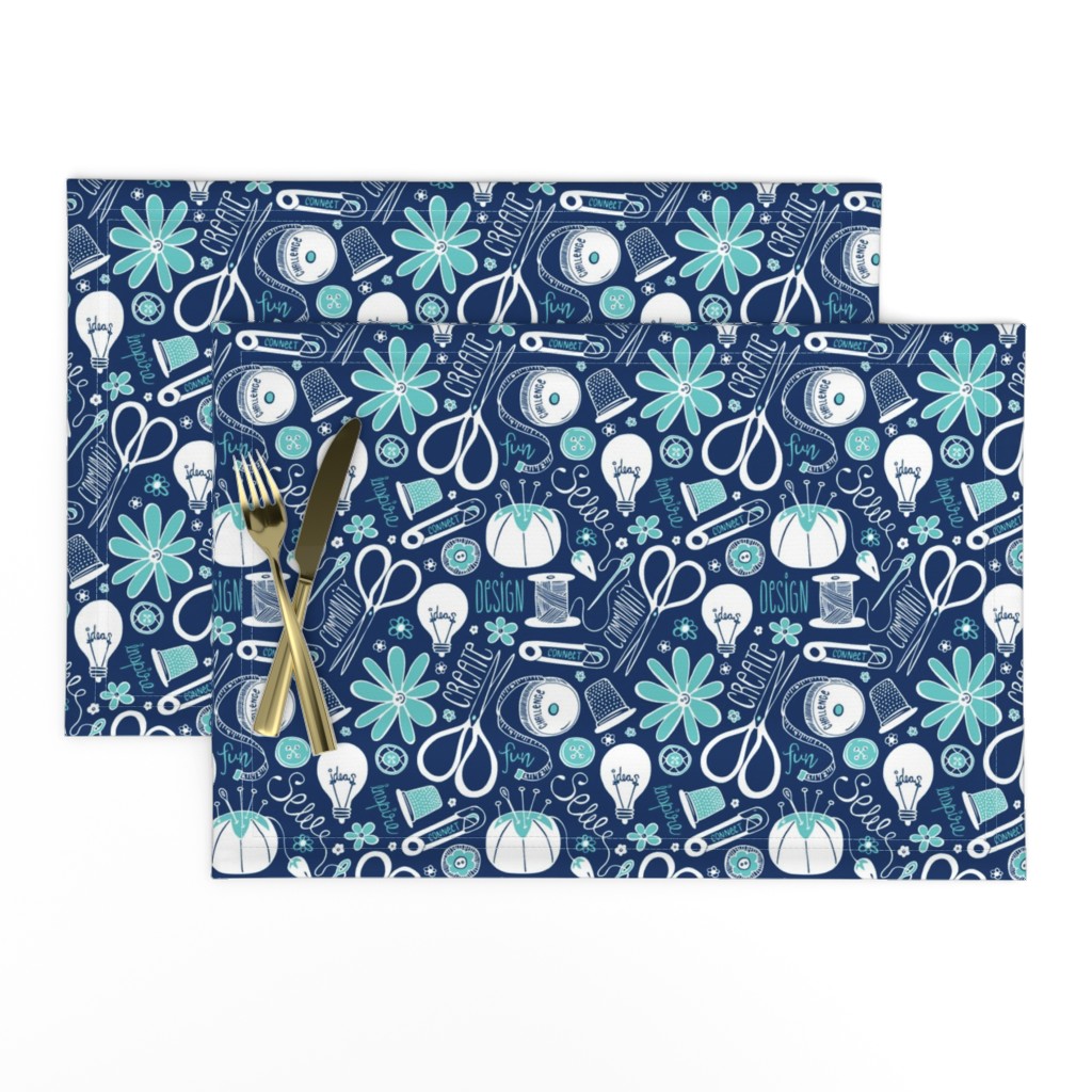 Design Sew Creativity - Sewing Typography Navy Aqua White Regular Scale