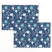 Design Sew Creativity - Sewing Typography Navy Aqua White Regular Scale