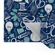 Design Sew Creativity - Sewing Typography Navy Aqua White Regular Scale