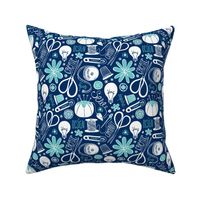 Design Sew Creativity - Sewing Typography Navy Aqua White Regular Scale