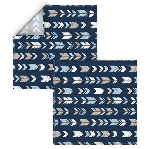 Arrow Feathers - blue, beige on navy - Cottonwood- Baby Boy Woodland Nursery