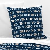 Arrow Feathers - blue, beige on navy - Cottonwood- Baby Boy Woodland Nursery