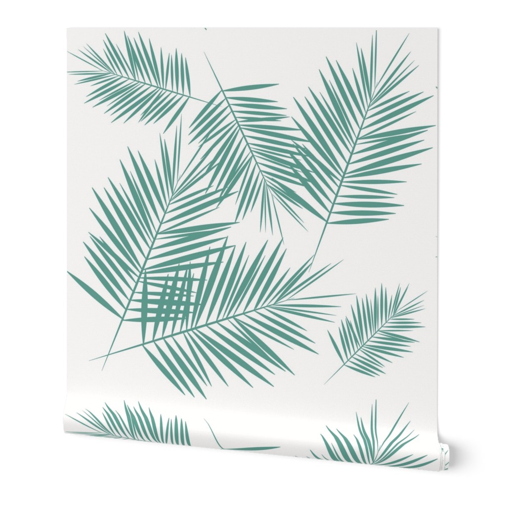 Palm leaf - Aqua green on white Palm leaves tropical summer