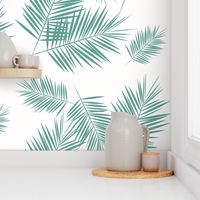 Palm leaf - Aqua green on white Palm leaves tropical summer