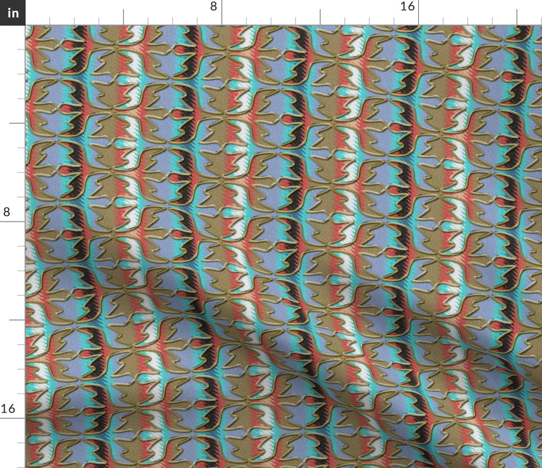 Counterchanged Tessellating Flame-Stitch Leaf Stripe