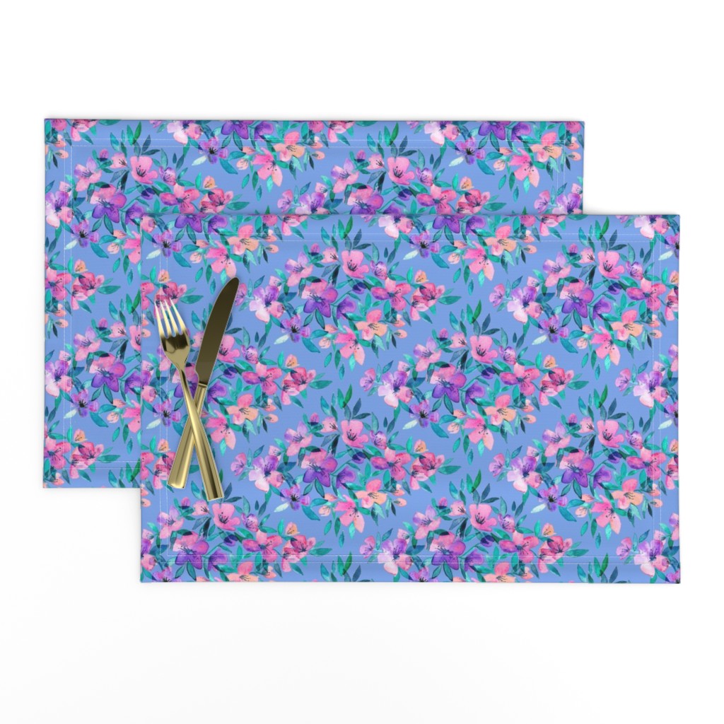 Diamond lattice watercolor floral - pink, purple, blue - horizontal