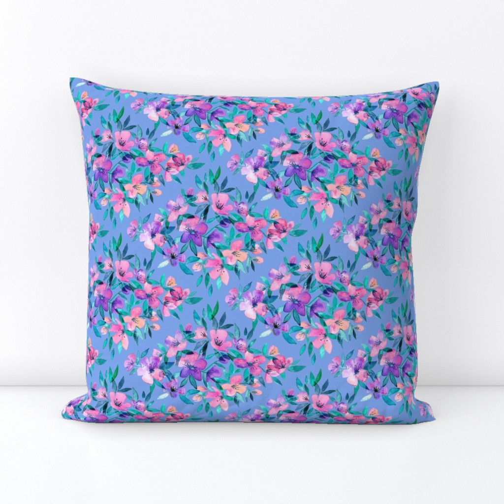 Diamond lattice watercolor floral - pink, purple, blue - horizontal