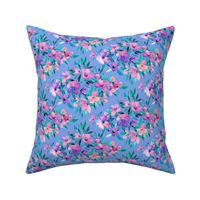 Diamond lattice watercolor floral - pink, purple, blue - horizontal