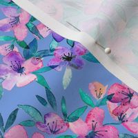 Diamond lattice watercolor floral - pink, purple, blue - horizontal