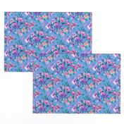 Diamond lattice watercolor floral - pink, purple, blue - horizontal