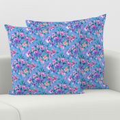 Diamond lattice watercolor floral - pink, purple, blue - horizontal