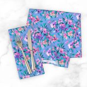 Diamond lattice watercolor floral - pink, purple, blue - horizontal