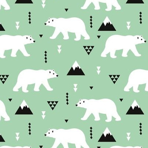 Cute polar bear winter mountain geometric triangle print mint