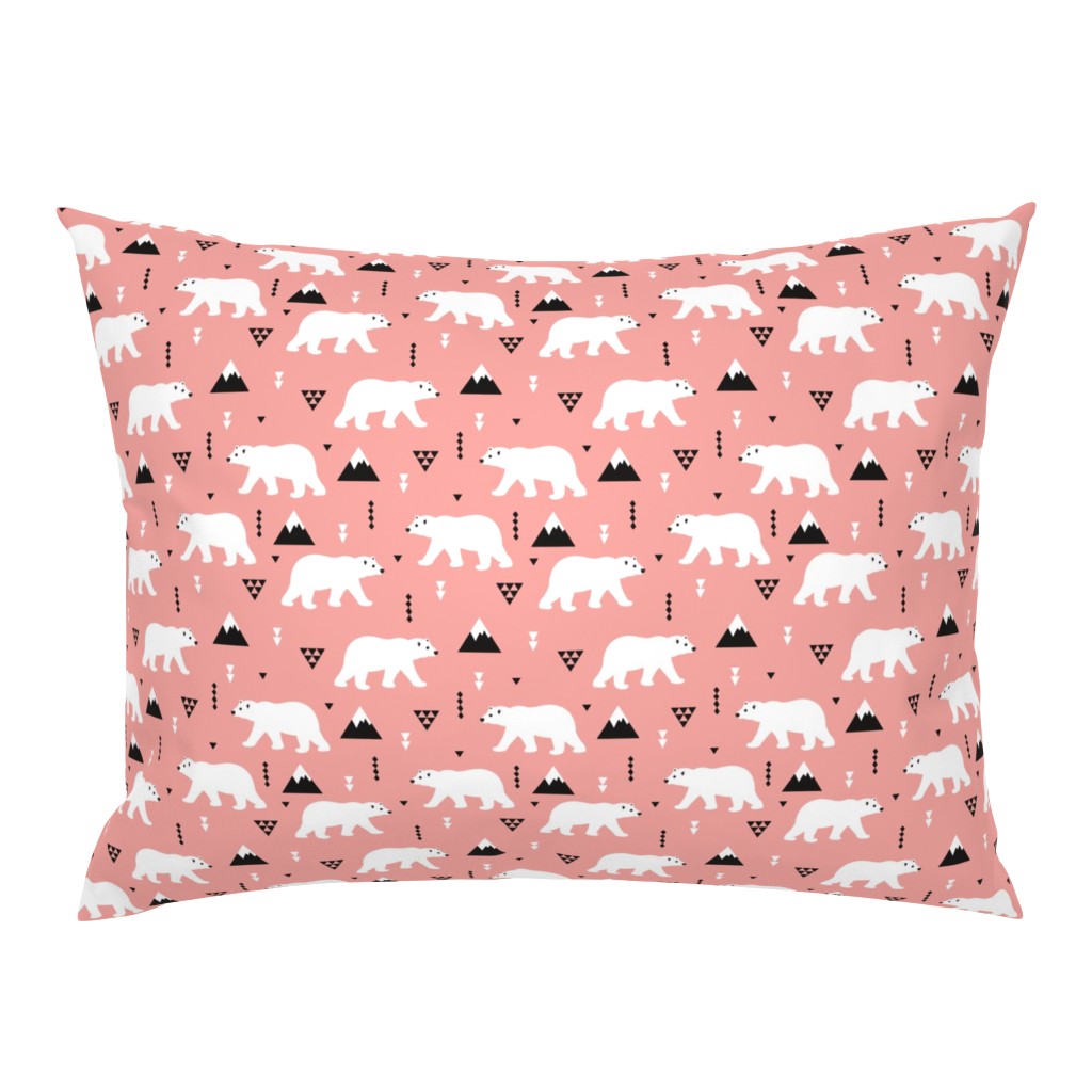 Cute polar bear  winter mountain geometric triangle print blush pink