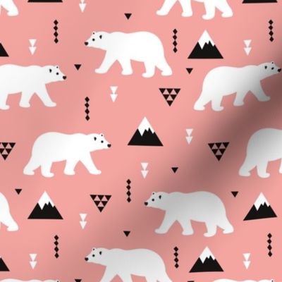 Cute polar bear  winter mountain geometric triangle print blush pink