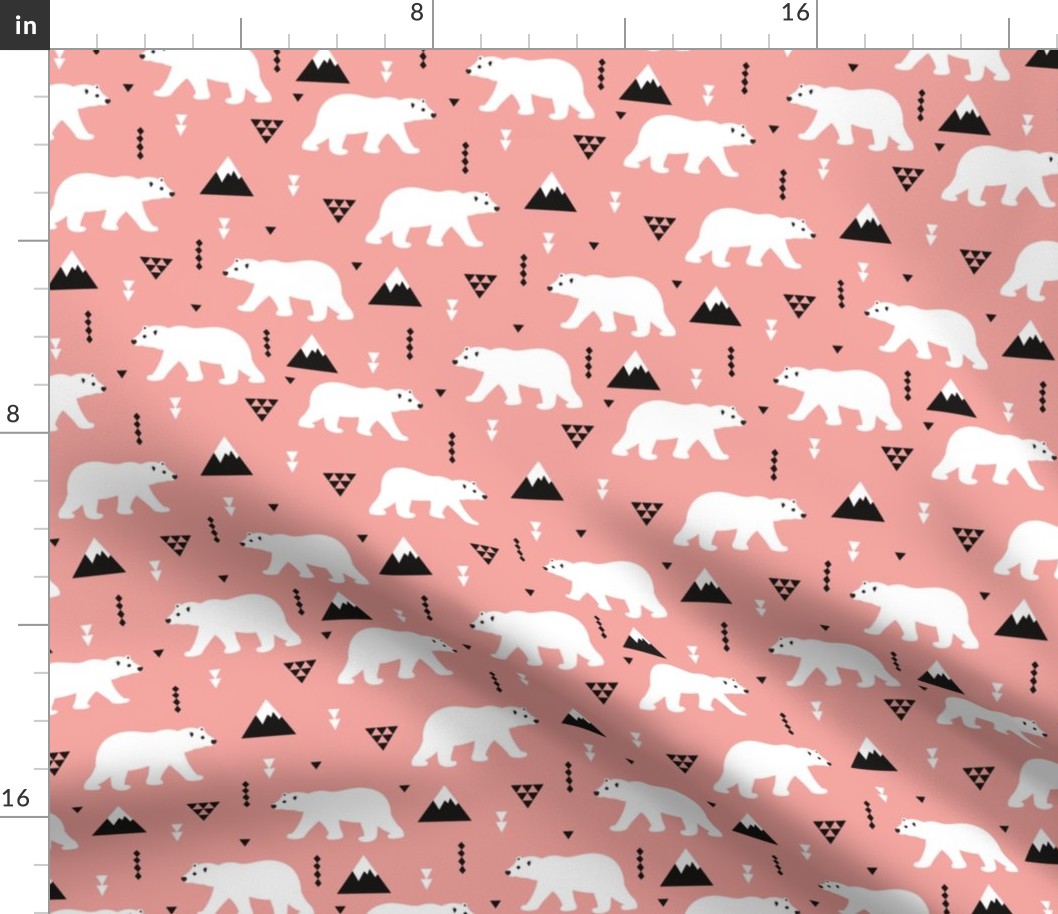 Cute polar bear  winter mountain geometric triangle print blush pink