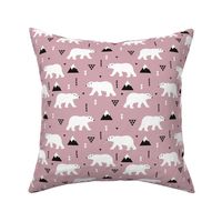 Cute polar bear winter mountain geometric triangle print plum purple