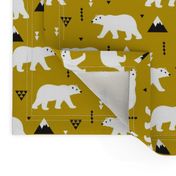 Cute polar bear ochre winter mountain geometric triangle print