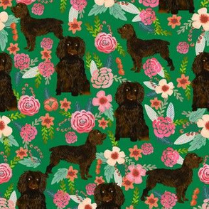 boykin spaniel florals fabric green cute dog design fabric