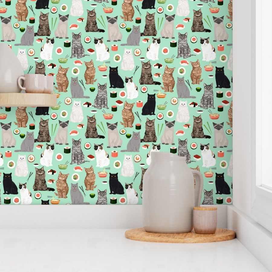 cat sushi fabric cute kawaii Japanese food cats kitty cat fabric