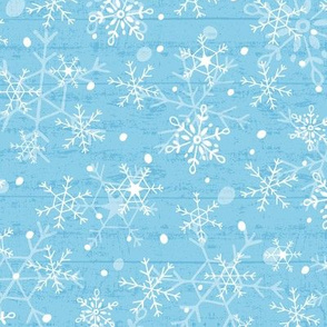 Snowflakes on Blue Wood