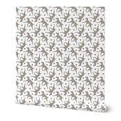 Trotting Weimaraner and paw prints - white