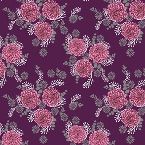 chrysanthemum purple florals fabric girls sweet block printed flowers