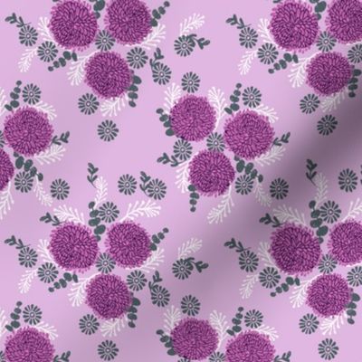 chrysanthemum purple florals fabric girls sweet block printed flowers