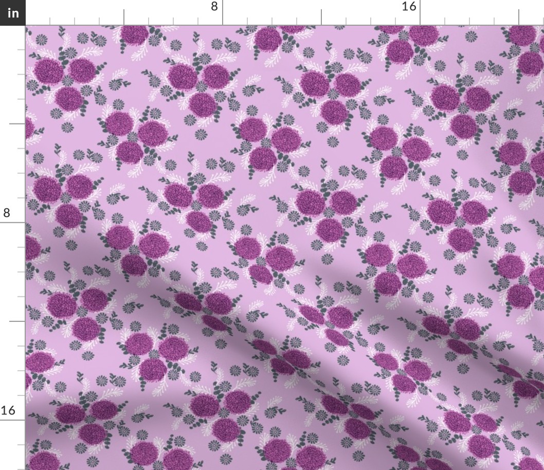 chrysanthemum purple florals fabric girls sweet block printed flowers