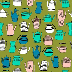 coffee and teapots // vintage retro teapot illustration by andrea lauren scandi colors retro design