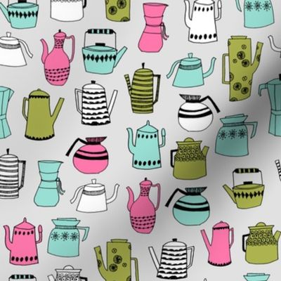 coffee and teapots // vintage retro teapot design coffees fabric andrea lauren design