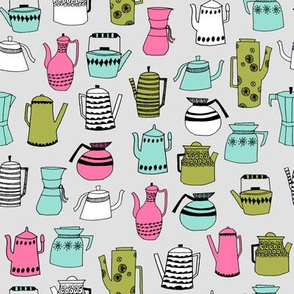 coffee and teapots // vintage retro teapot design coffees fabric andrea lauren design