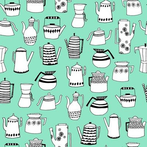 coffee and teapots // vintage retro teapots scandi mint design andrea lauren fabric