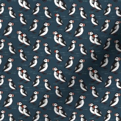 TINY puffin // puffins navy bird scandi fabric