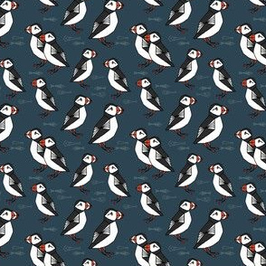 TINY puffin // puffins navy bird scandi fabric