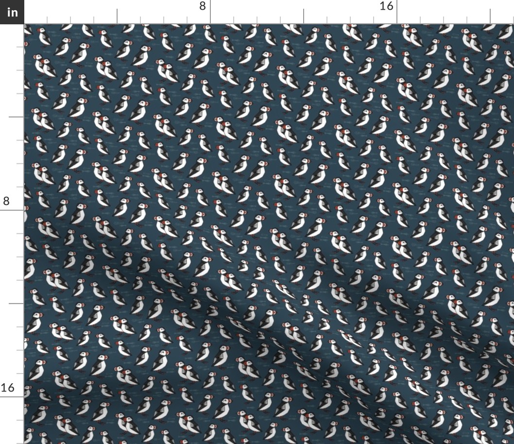 TINY puffin // puffins navy bird scandi fabric