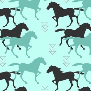 Download A Green Fabric With A Pattern Of Horses And People