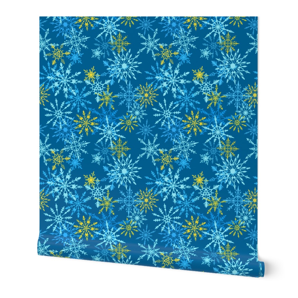 Snowflake Snowstorm in Blue and Gold