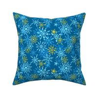 Snowflake Snowstorm in Blue and Gold