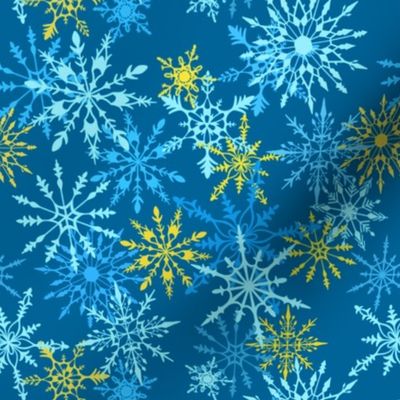 Snowflake Snowstorm in Blue and Gold